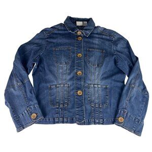 Carolina Blues Stretch Button Up Denim Jean Jacket Women's XL Blue 4-Pocket 90s